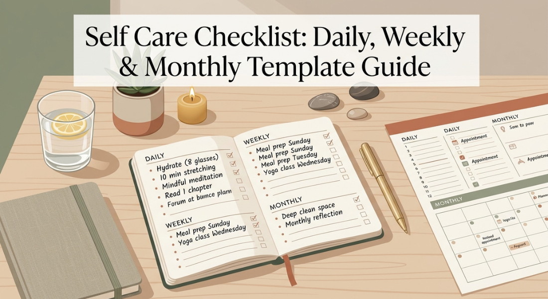Self Care Checklist: Daily, Weekly & Monthly Template Guide